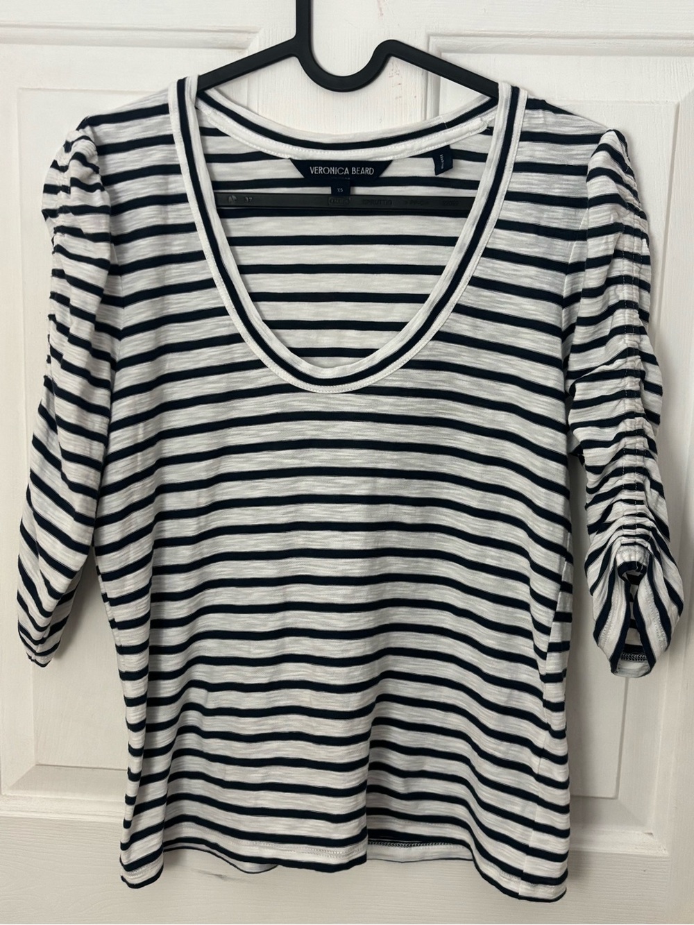 Veronica Beard Black and White Striped Scoop-Neck Top